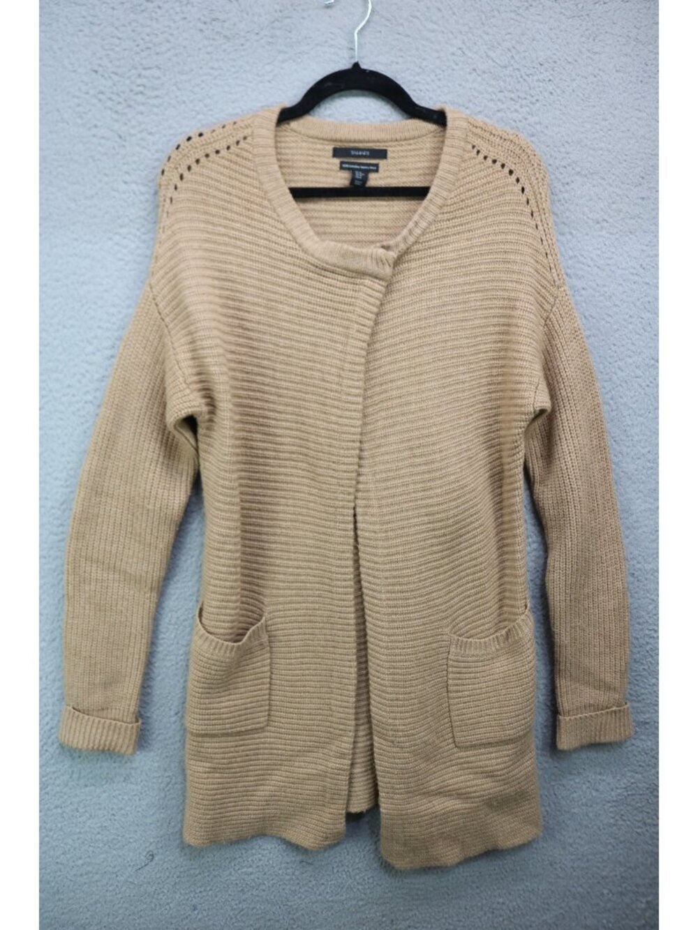 Tahari 100% Extra Fine Wool Open Front Sweater Cardigan-M-Lagenlook-Minimalist